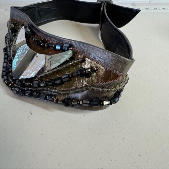 Vintage Salena’s Collection Gold Black 80s Beaded Metallic Statement Belt - Picture 7 of 16